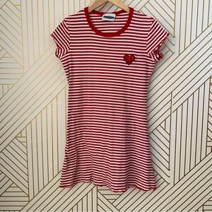 Next Era Cotton Y2K striped lettuce hem Red cap sleeve skater Dress 90s 2000s
